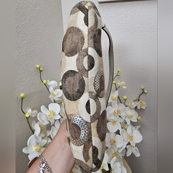 Coach Kristin Embellished Large Clutch Art Deco OP Leather Multi Tan print EUC - Picture 11 of 16